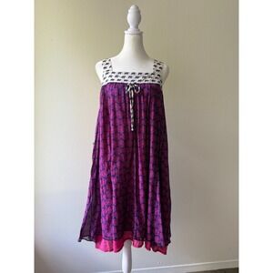 Anthropologie Hei Hei Pink Purple Size M Elephant Floral Boho Babydoll Sundress